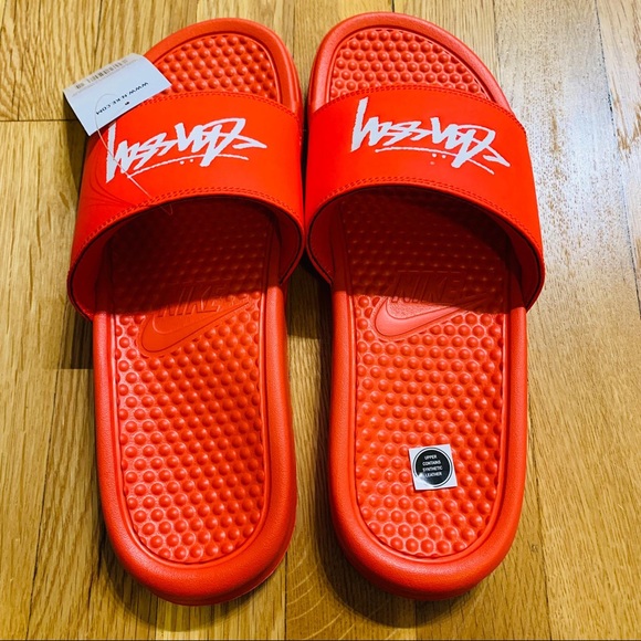 NWT Stussy x Nike Benassi Red Slides - Picture 7 of 15